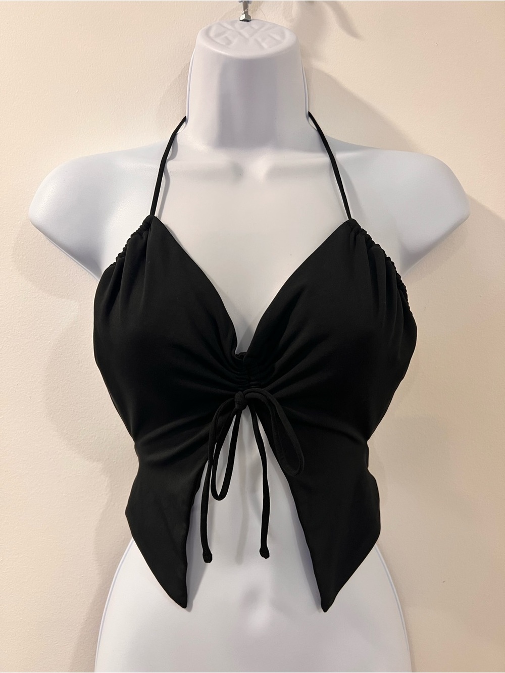 Garage Plunge Halter Hankerchief Top Jet Black Size S